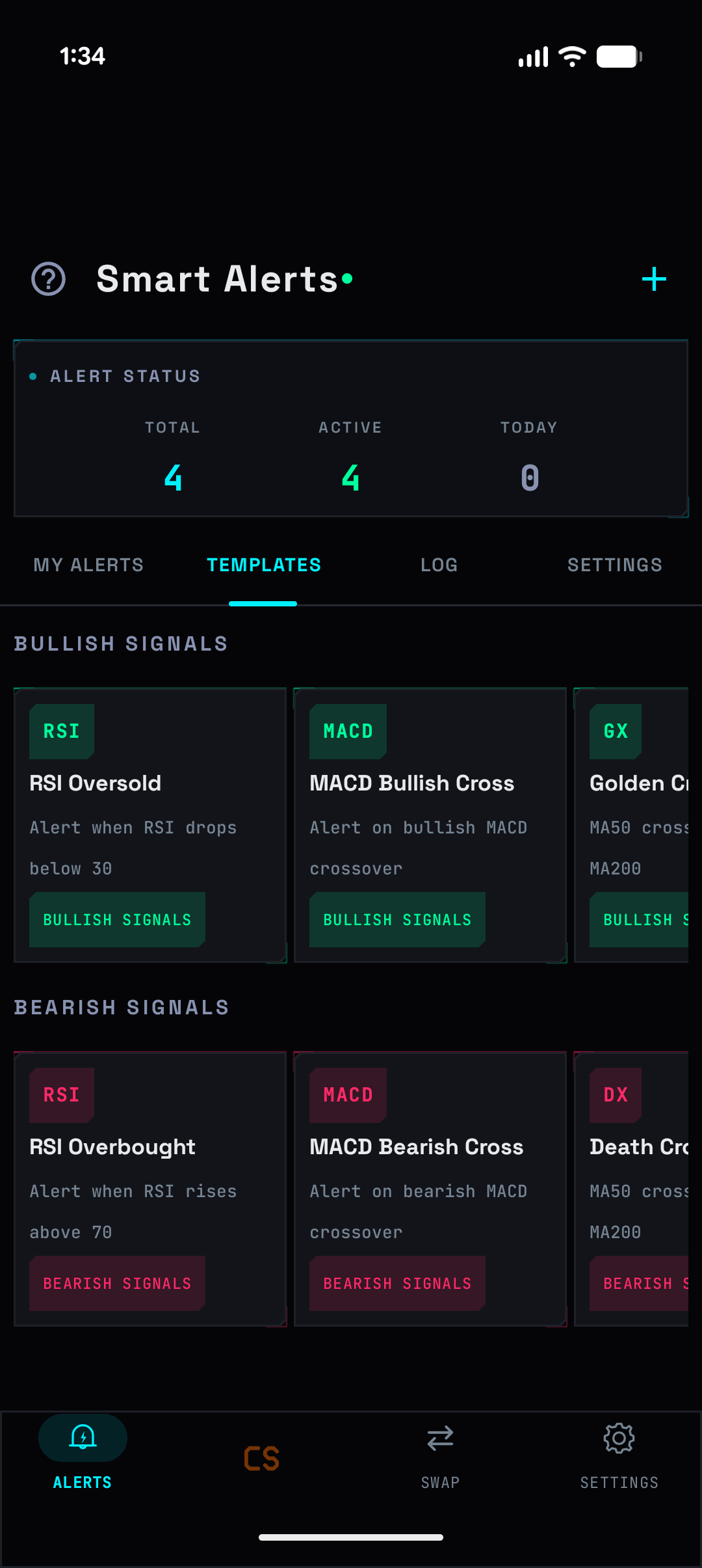 Alert templates screen
